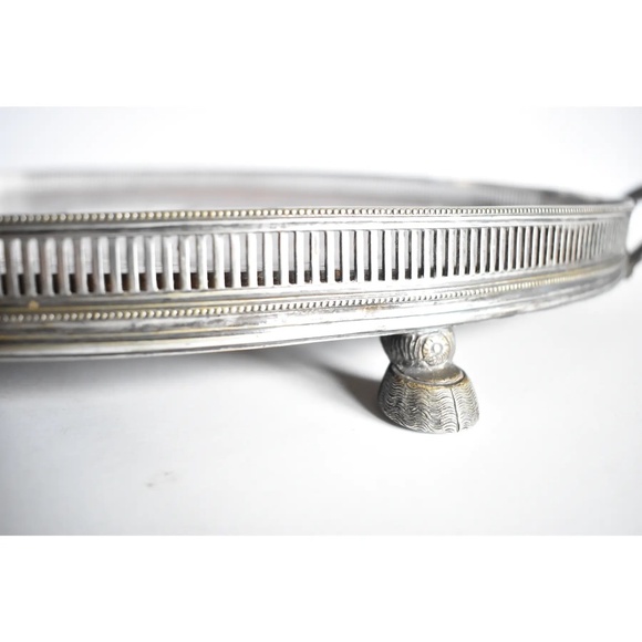 ANTIQUE English Sheffield Silver & Oak Drinks Tray - Picture 7 of 9